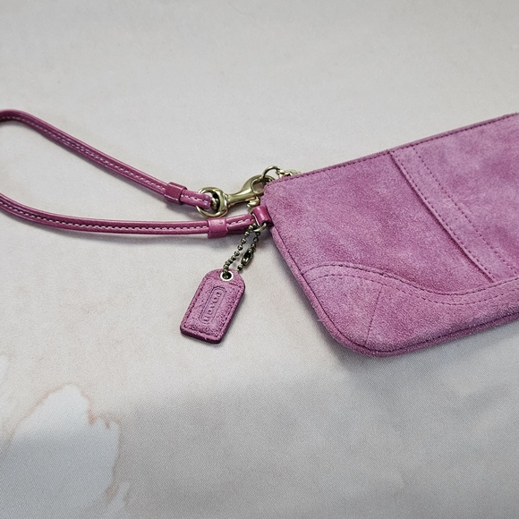 Coach Handbags - Coach Small Pink Suede Wristlet